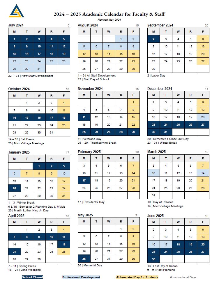 Calendar - Faculty & Staff - 2024-2025